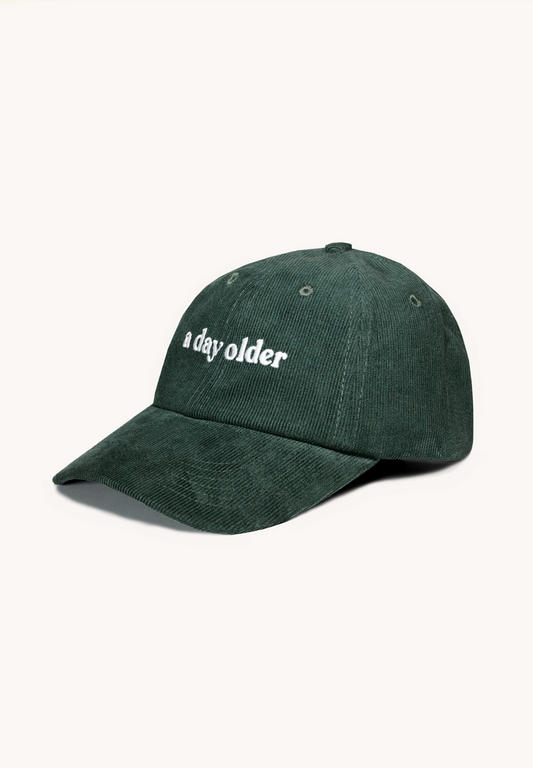 a green corduroy cap